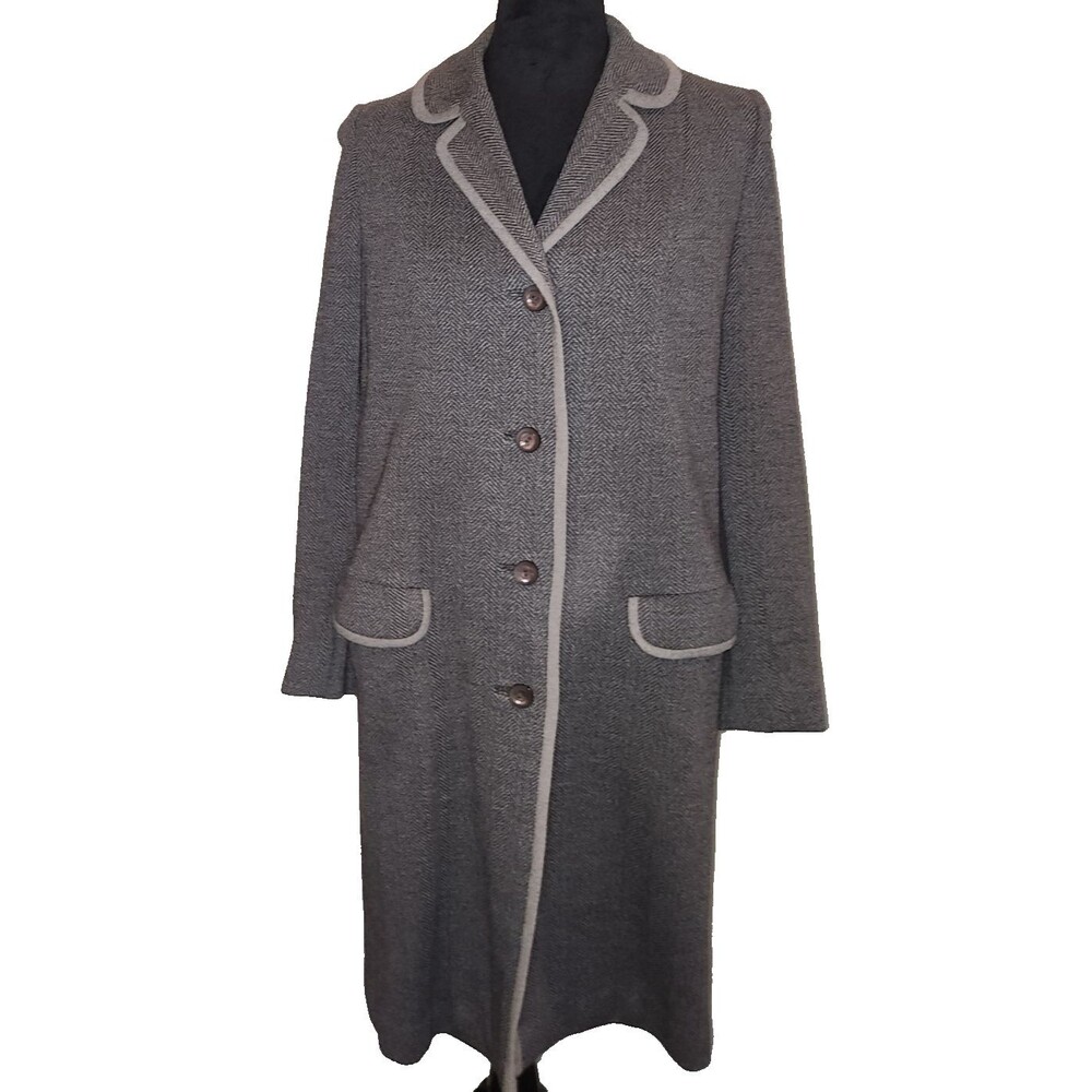 Vtg Gray Soft Gray Wool Coat Herringbone Pattern Made for Rudys 1950s